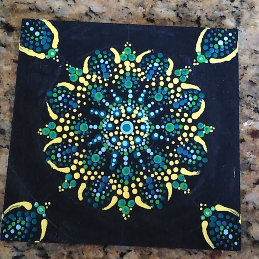 Hand Painted Mandala 4"x4" wood square